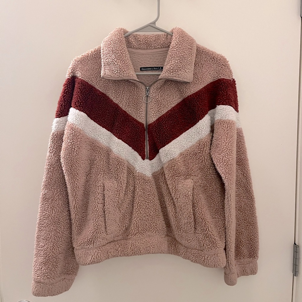 Abercrombie & Fitch Pink Sherpa Teddy Quarter Zip